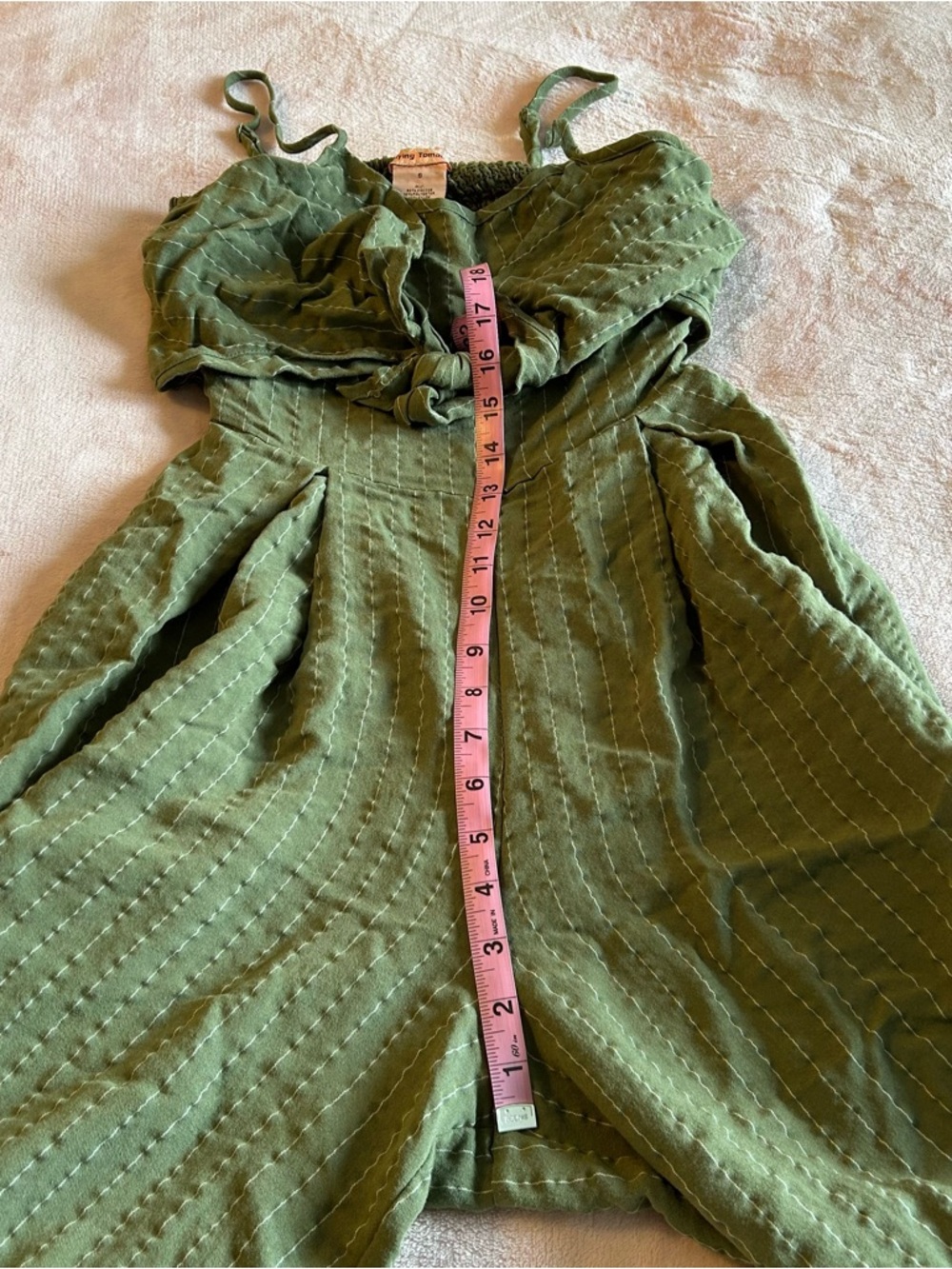 Flying Tomato green striped spaghetti strap wide leg crop jumpsuit size S boho - Picture 9 of 10